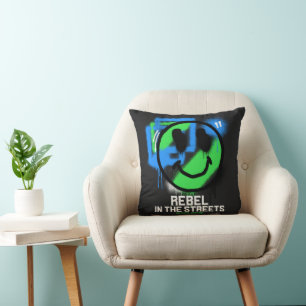 Rebel in the Streets Graffiti Smiley Urban Art Cushion