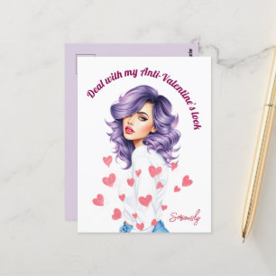 Rebel purple hair beauty`s Anti-Valentine Postcard