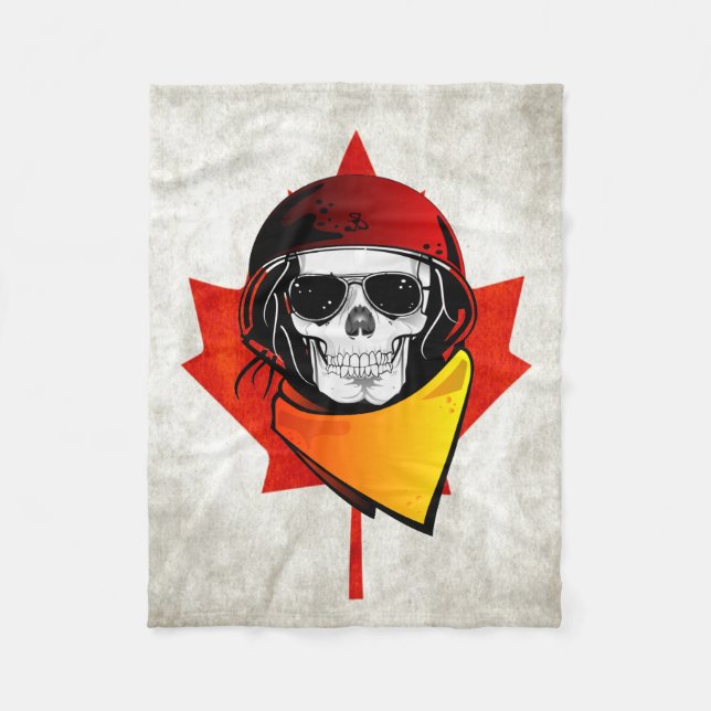 Rebel Skull Distressed Canadian Flag Fleece Blanket (Front)