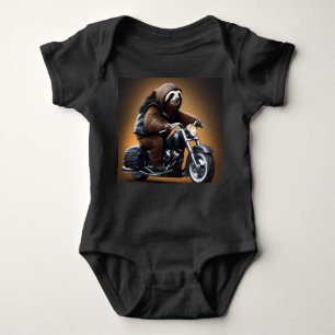 Rebel Sloth: A Leather-Clad Sloth Riding Motorbike Baby Bodysuit