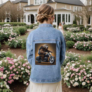 Rebel Sloth: A Leather-Clad Sloth Riding Motorbike Denim Jacket