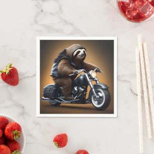 Rebel Sloth: A Leather-Clad Sloth Riding Motorbike Napkin