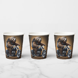 Rebel Sloth: A Leather-Clad Sloth Riding Motorbike Paper Cups