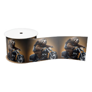 Rebel Sloth: A Leather-Clad Sloth Riding Motorbike Satin Ribbon