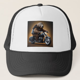 Rebel Sloth: A Leather-Clad Sloth Riding Motorbike Trucker Hat