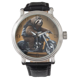 Rebel Sloth: A Leather-Clad Sloth Riding Motorbike Watch