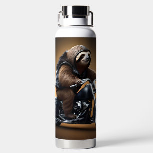 Rebel Sloth: A Leather-Clad Sloth Riding Motorbike Water Bottle