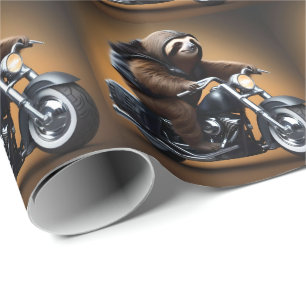 Rebel Sloth: A Leather-Clad Sloth Riding Motorbike Wrapping Paper
