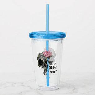 Rebel Soul - Gothic Skull with Pink Rose Acrylic Tumbler