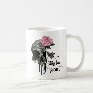 Rebel Soul - Gothic Skull with Pink Rose Coffee Mug