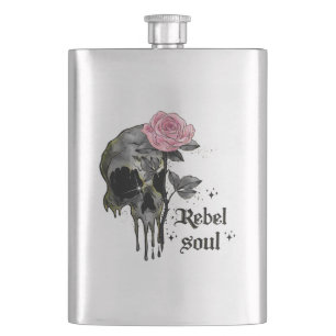 Rebel Soul - Gothic Skull with Pink Rose Hip Flask