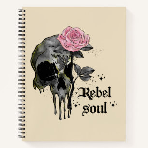 Rebel Soul - Gothic Skull with Pink Rose Notebook