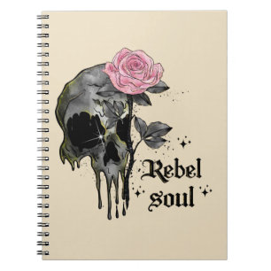 Rebel Soul - Gothic Skull with Pink Rose Notebook
