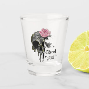 Rebel Soul - Gothic Skull with Pink Rose Shot Glass