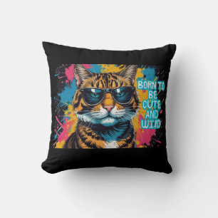 Rebel Tigrad Cat With Mob-Style and Urban Glasses Cushion