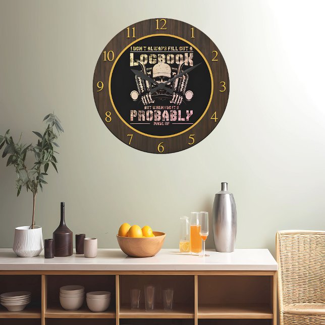 Rebel Trucker Logbook Humourous  Large Clock (Creator Uploaded)