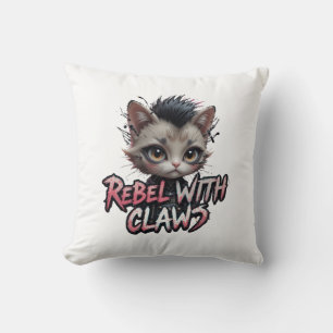 Rebel With Claws Pillow Punk Rock Cat Cushion