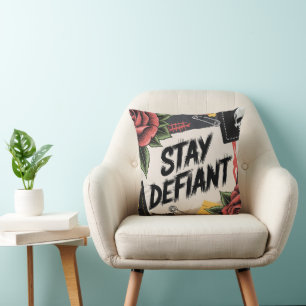 Rebellious Design: "Stay Defiant" Punk Slogan Cushion