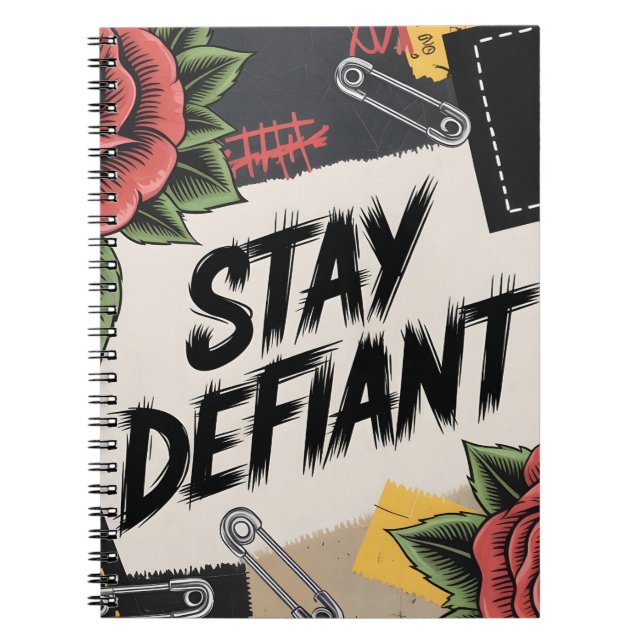Rebellious Design: "Stay Defiant" Punk Slogan Notebook (Front)