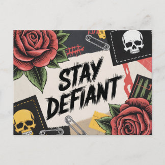 Rebellious Design: "Stay Defiant" Punk Slogan Postcard