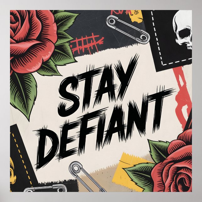 Rebellious Design: "Stay Defiant" Punk Slogan Poster (Front)