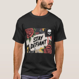Rebellious Design: "Stay Defiant" Punk Slogan T-Shirt