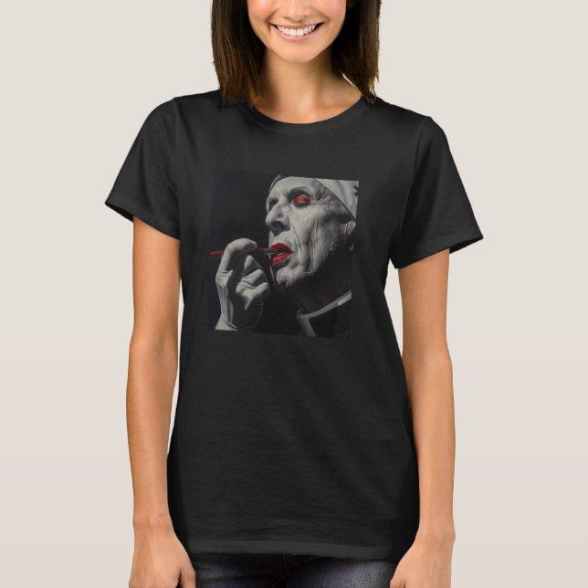 rebellious priest with lipstick, rebellious priest T-Shirt (Front)