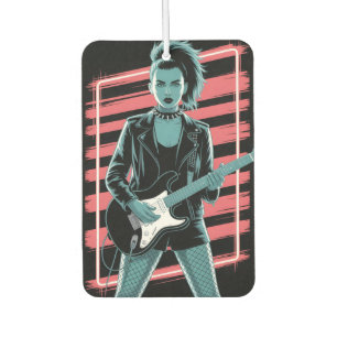 Rebellious Rock Star: Female Guitarist in Leather Car Air Freshener