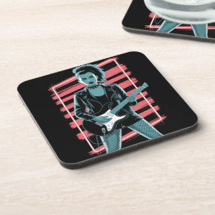 Rebellious Rock Star: Female Guitarist in Leather  Coaster