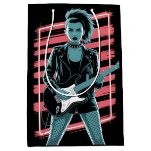 Rebellious Rock Star: Female Guitarist in Leather  Medium Gift Bag