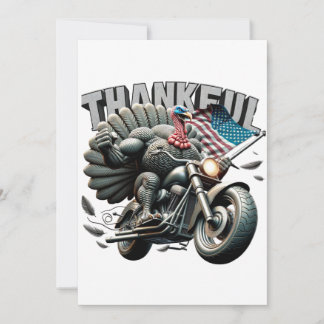 Rebellious Thanksgiving Turkey Riding a Motorcycle Invitation