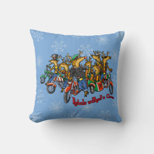 Rebels without a Claus Reindeer Blue Holiday Cushion