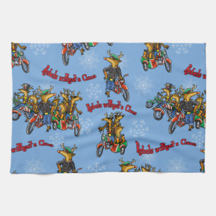 Rebels without a Claus Reindeer Blue Holiday Tea Towel
