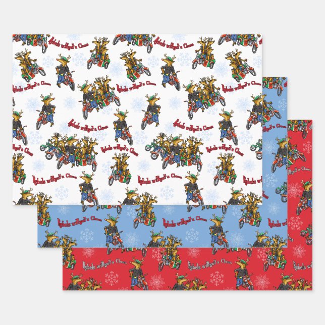 Rebels without a Claus Reindeer Holiday Trio Wrapping Paper Sheet (Set)