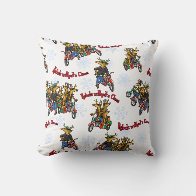 Rebels without a Claus Reindeer Silver Holiday Cushion (Front)