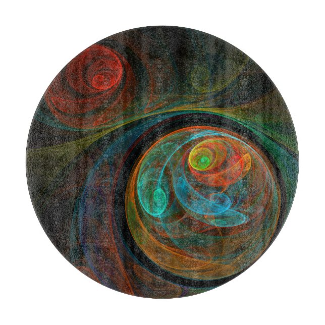 Rebirth Blue Abstract Art Circle Cutting Board (Front)