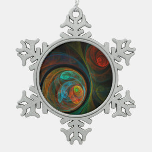 Rebirth Blue Abstract Art Snowflake Pewter Christmas Ornament