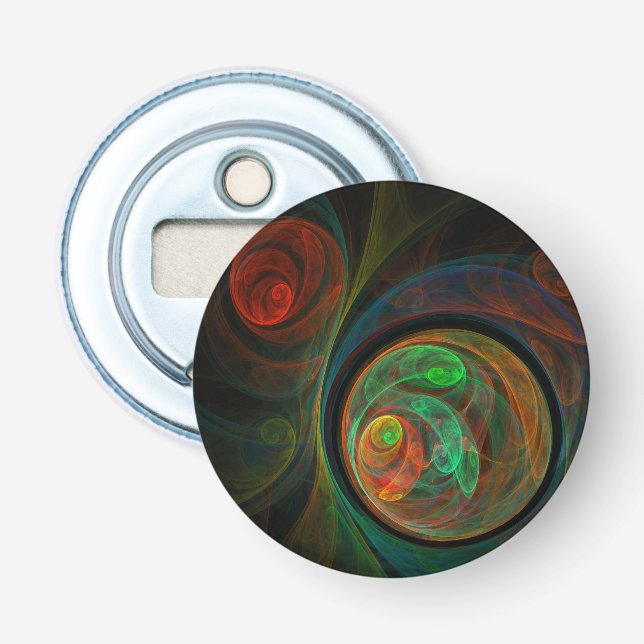 Rebirth Green Abstract Art Button Bottle Opener (Front)