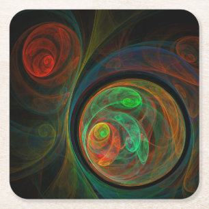 Rebirth Green Abstract Art Square Paper Coaster