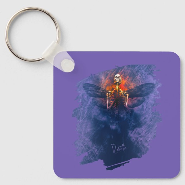 Rebirth. Skeleton with wings rising up Key Ring (Front)