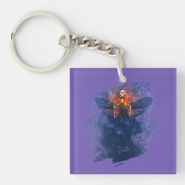 Rebirth. Skeleton with wings rising up Key Ring (Front)