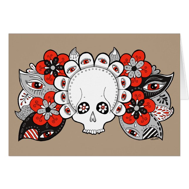 “Rebirth” Skull and Flowers Drawing Blank Card (Front Horizontal)