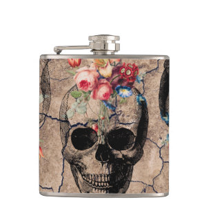 Rebirth - Skulls Blossoming from Dust Hip Flask