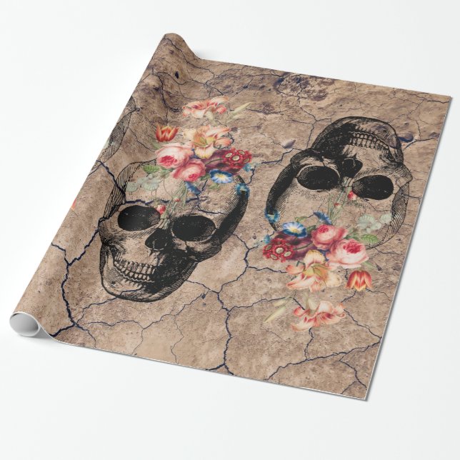 Rebirth - Skulls Blossoming from Dust Wrapping Paper (Unrolled)