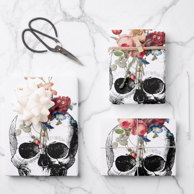 Rebirth - Skulls Blossoming Wrapping Paper Sheet (Front)