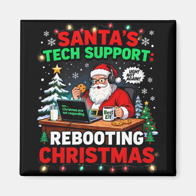 Rebooting Funny Santa's Tech Support Christmas Com Magnet (Front)