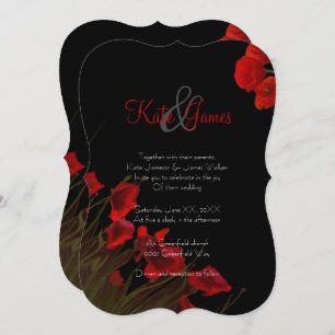 Rec and Black Poppies Gothic Wedding Invitation