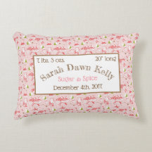 Rec Pillow Pink Foxes Baby Birth Info Customise