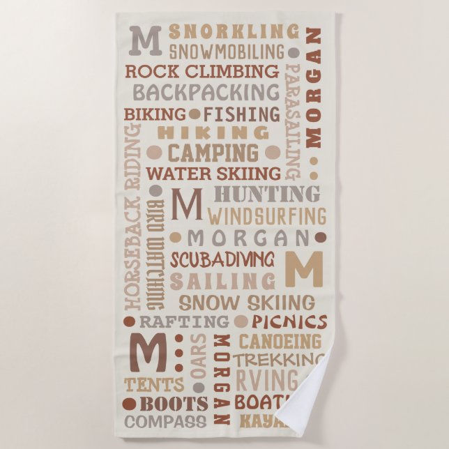 Rec Word Art Neutrals Summer Personalized Beach Towel (Front)