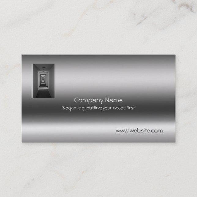 Receding Corridor Metallic-look template Business Card (Front)